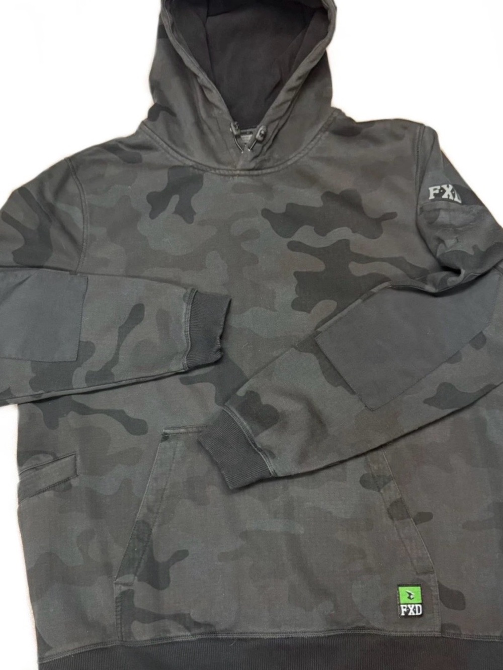 FXD Mens WF1 Bonded Membrane Fleece Hoodie XL Long Sleeve Workwear Black Camo